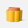 Pot auto-arrosant en céramique jaune moutarde et argile d14cm - Paulita