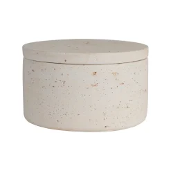 Pot avec couvercle en ciment écru moucheté h6.5cm - Organic