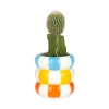 Pot de fleurs boué en céramique bleu jaune et orange d11cm