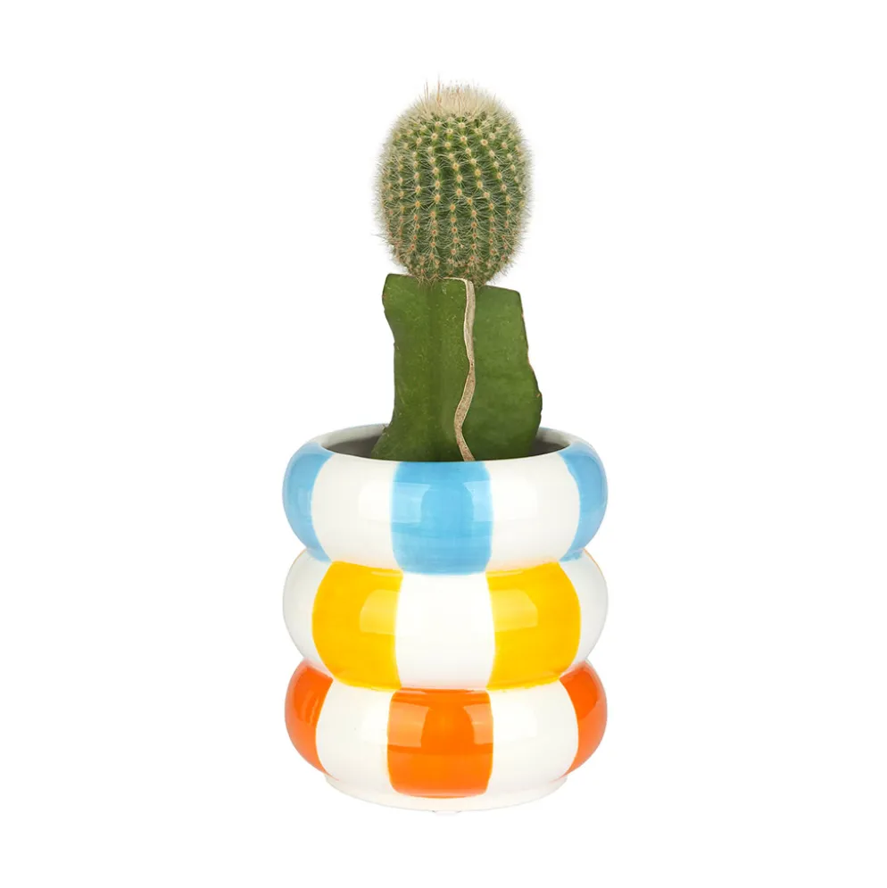 Pot de fleurs boué en céramique bleu jaune et orange d11cm