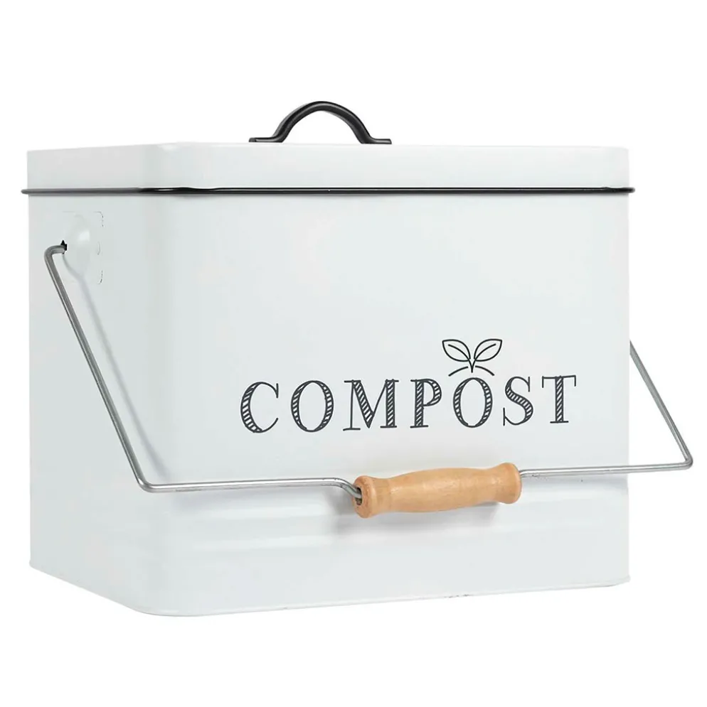 Poubelle à compost en métal blanc 10L
