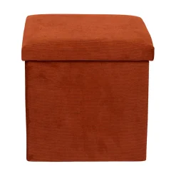 Pouf coffre pliable en tissu côtelé terracotta - Pauline