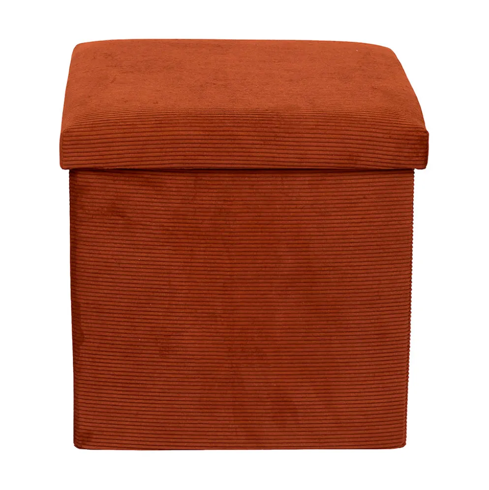 Pouf coffre pliable en tissu côtelé terracotta - Pauline