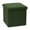 Pouf coffre pliable en tissu côtelé vert sapin - Pauline