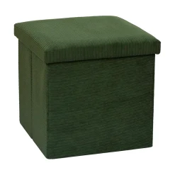 Pouf coffre pliable en tissu côtelé vert sapin - Pauline