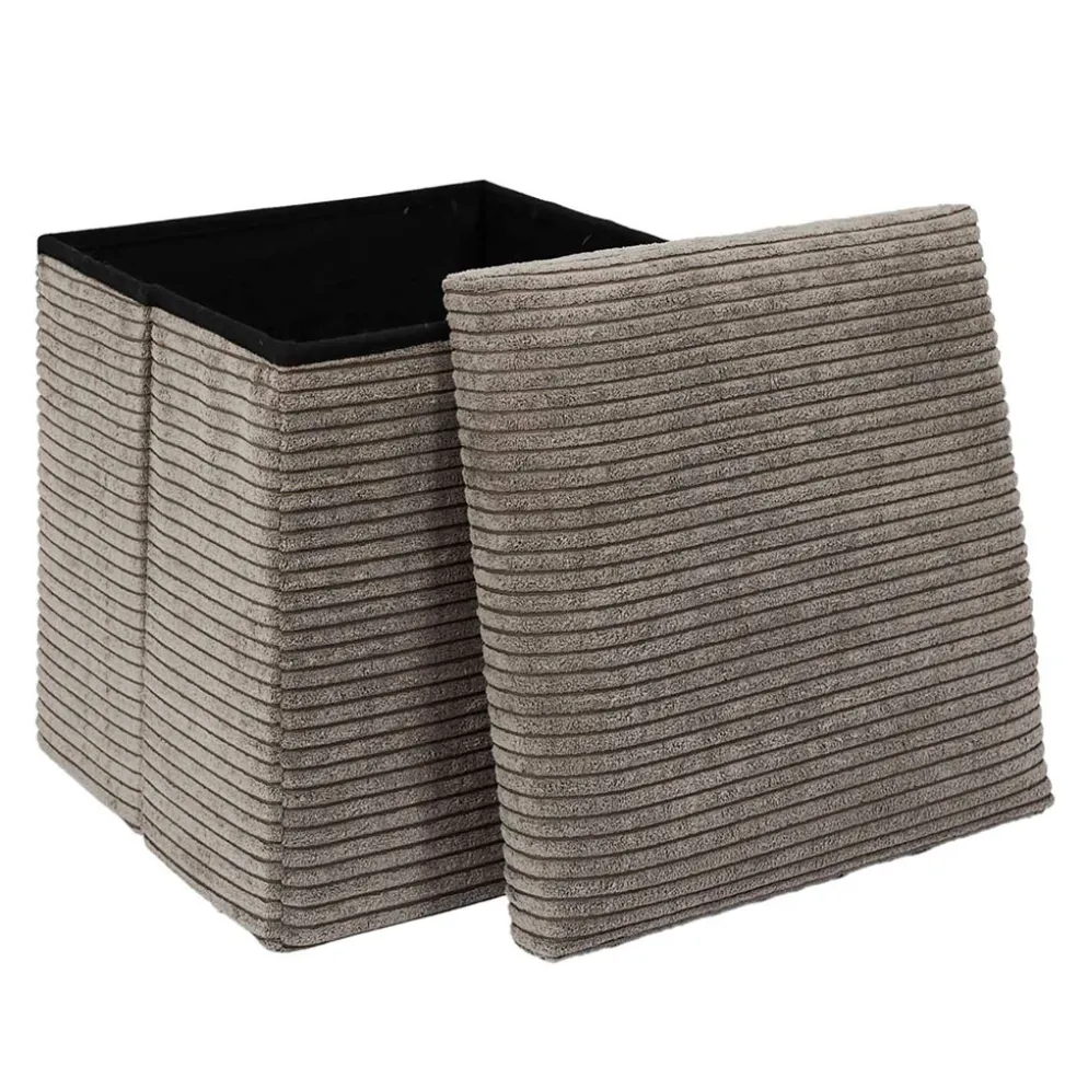 Pouf coffre pliable en tissu côtelé taupe - Scarlett
