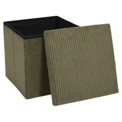 Pouf coffre pliable en tissu côtelé vert - Scarlett