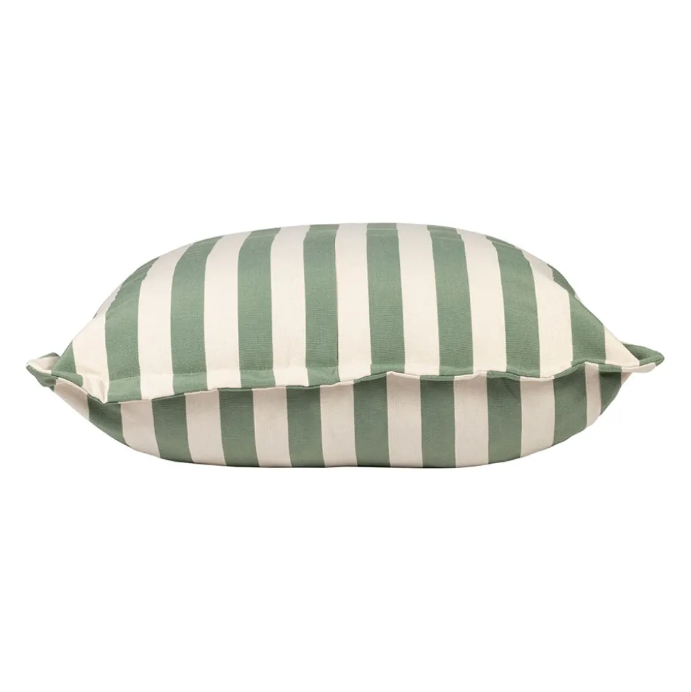 Pouf d'extérieur en tissu rayé sauge et écru 80x80cm - Sola