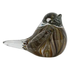 Presse-papier moineau en verre ambre et brun - Serin
