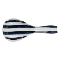 Repose cuillère en porcelaine rayé indigo et blanc - Medi