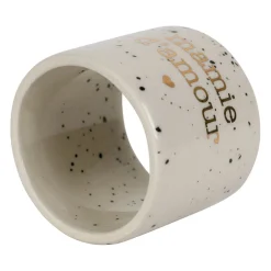 Rond de serviette "Mamie d'amour" en grès blanc moucheté d4cm