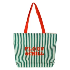 Sac brodé "plouf&chill" en coton rayé vert et rouge - Plouf&Sun
