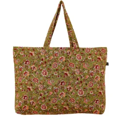 Sac cabas fleuri en lin kaki - Samara