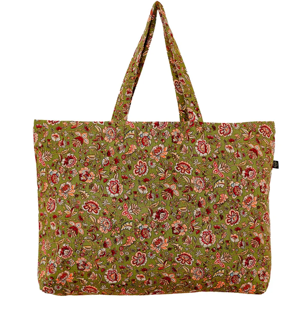 Sac cabas fleuri en lin kaki - Samara