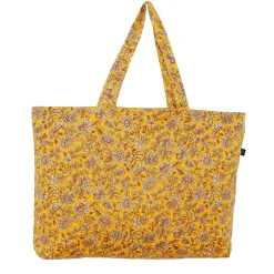 Sac cabas fleuri en lin ocre - Samara
