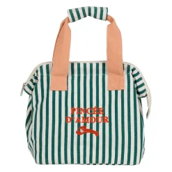 Sac isotherme en coton rayé vert et corail - Solencia