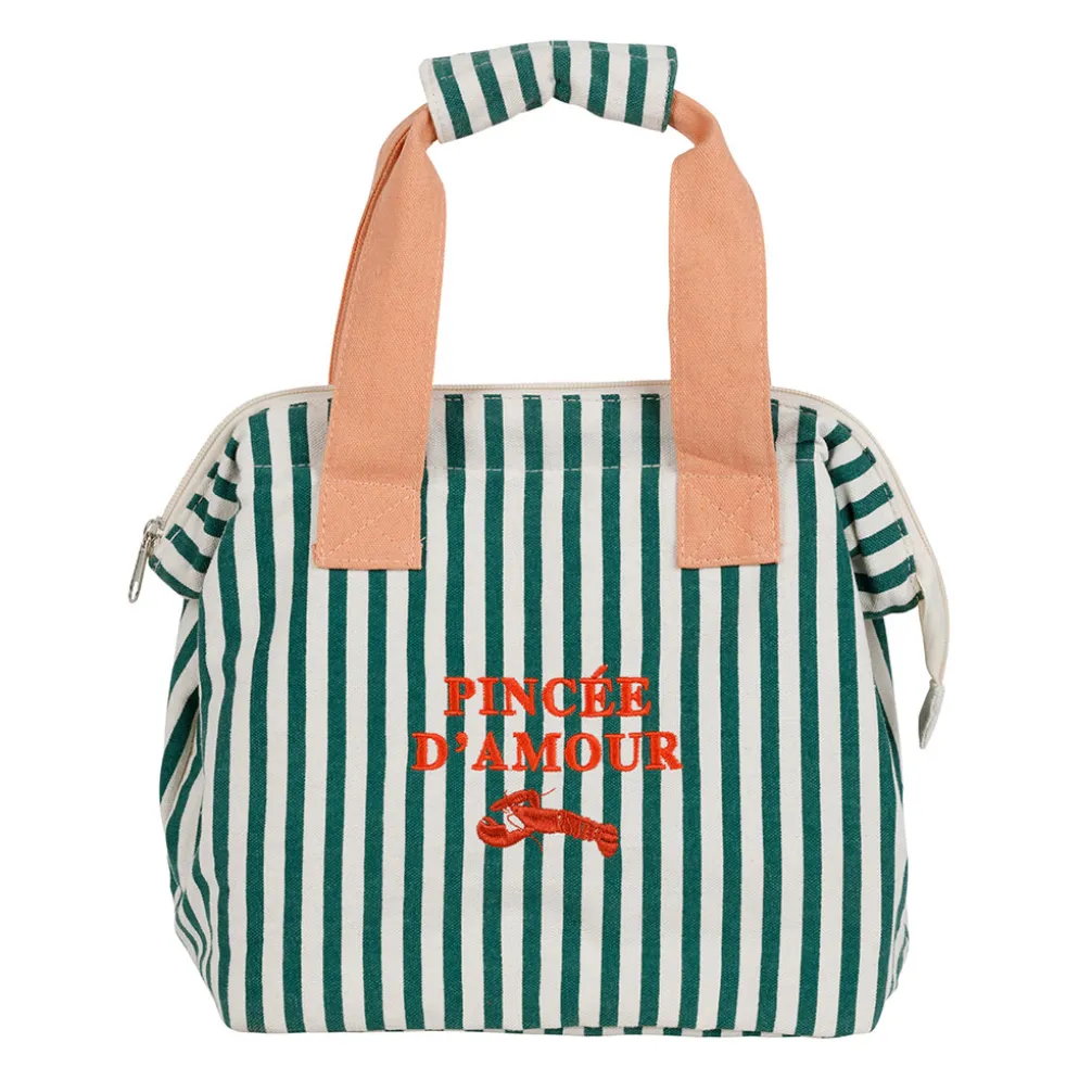 Sac isotherme en coton rayé vert et corail - Solencia