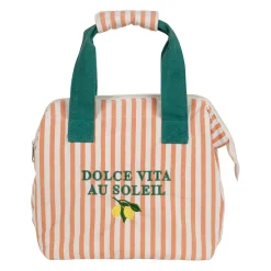 Sac isotherme en coton rayé corail et vert - Solencia