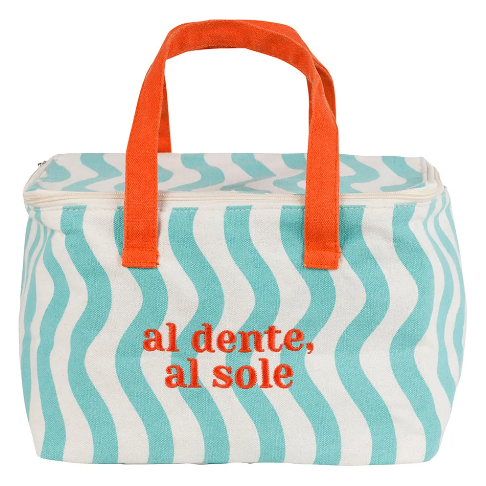 Sac isotherme en coton rayé turquoise et rouge - Solencia