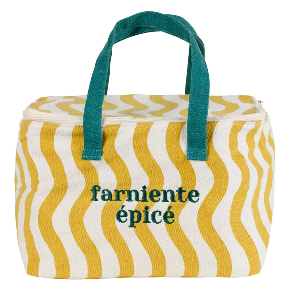Sac isotherme en coton rayé moutarde et émeraude - Solencia