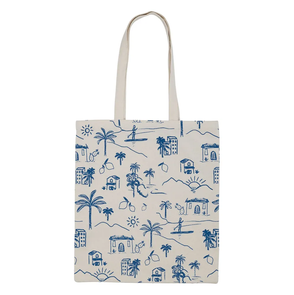 Sac tote bag en coton écru et indigo - Medi