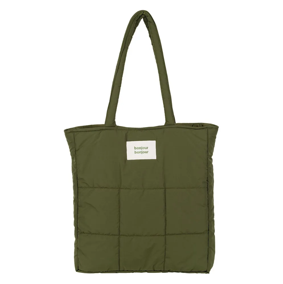 Sac tote bag en tissu matelassé vert - Quilted