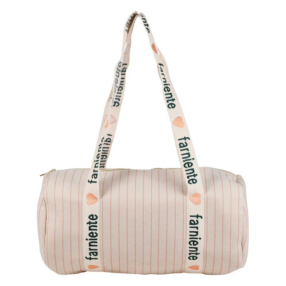 Sac week-end en tissu écru vert et rose - Plouf&Sun