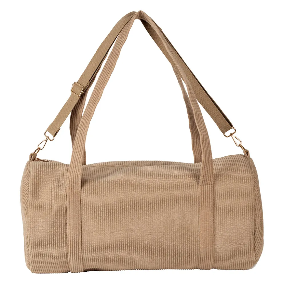Sac weekend en tissu côtelé beige - Bowling