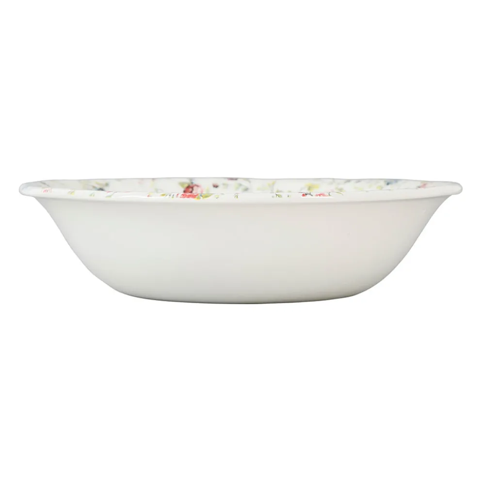Saladier en faïence blanc et multicolore - fleurs champs