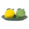 Salière et poivrière citron avec plateau en grès jaune et vert - Medi