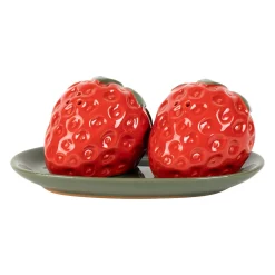 Salière et poivrière fraise avec plateau en grès rouge et vert - Medi