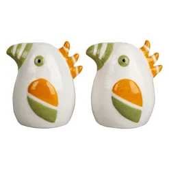 Salière et poivrière oiseau en grès vert et moutarde - Calao