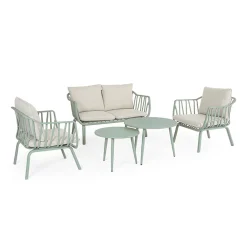 Salon de jardin 5 places vert sauge et beige - Nixie