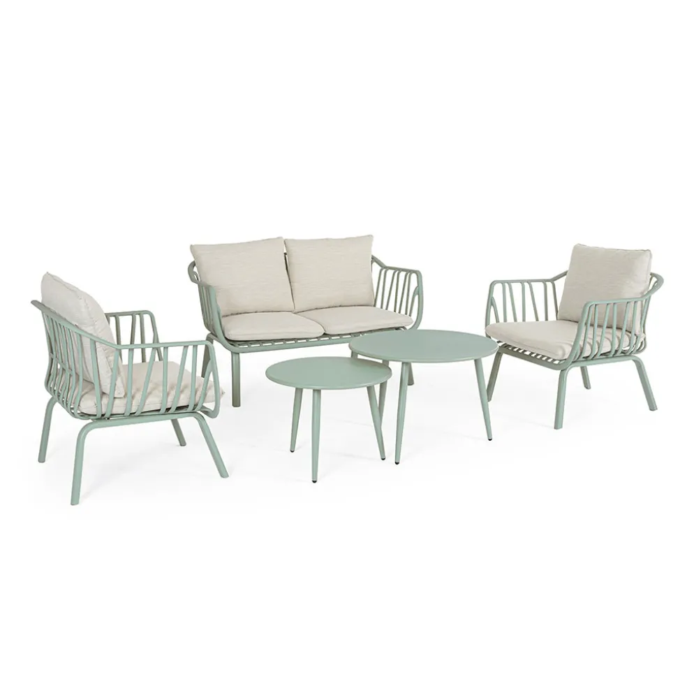 Salon de jardin 5 places vert sauge et beige - Nixie