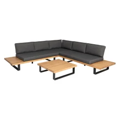 Salon de jardin d'angle en bois 5 places anthracite et naturel - Feros