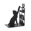 Serre-livres chat qui pêche en métal noir