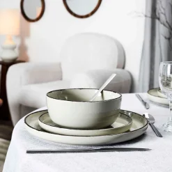 Service à vaisselle 12 pièces en grès et céramique beige