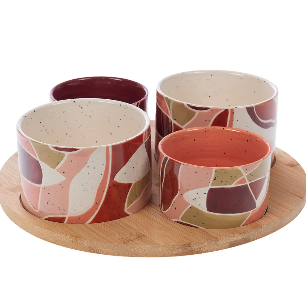 Service apéritif 4 pièces en grès terracotta d30cm - Elena