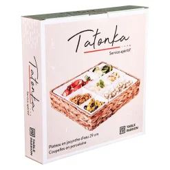 Service apéritif tressé 6 pièces en porcelaine blanc