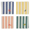Serviettes de table x4 en coton rayé bleu, jaune, corail et vert 45x45cm - Plouf&Sun