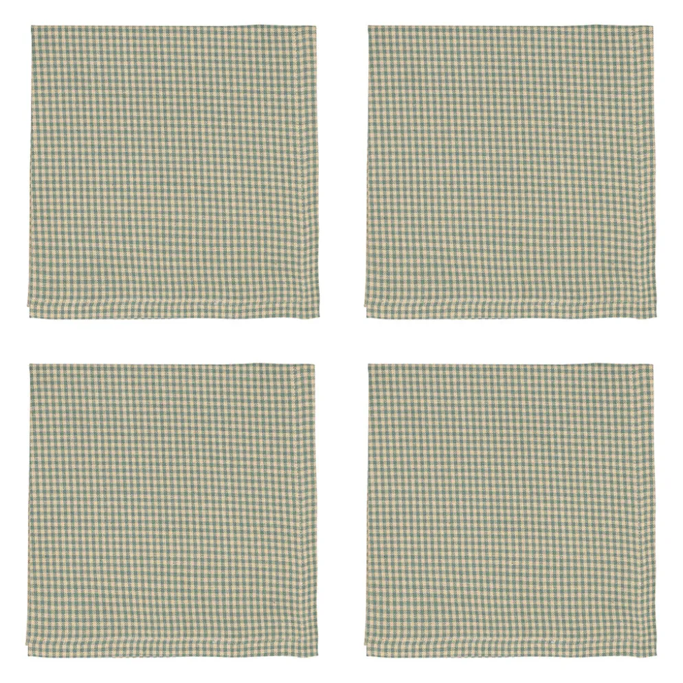 Serviettes x4 à carreaux en coton sauge 40x40cm - Campagne