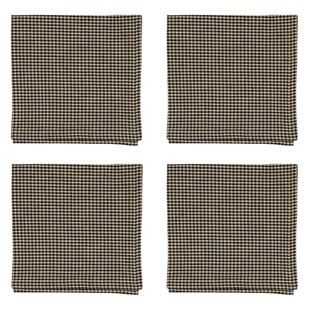 Serviettes x4 à carreaux en coton noir 40x40cm - Campagne