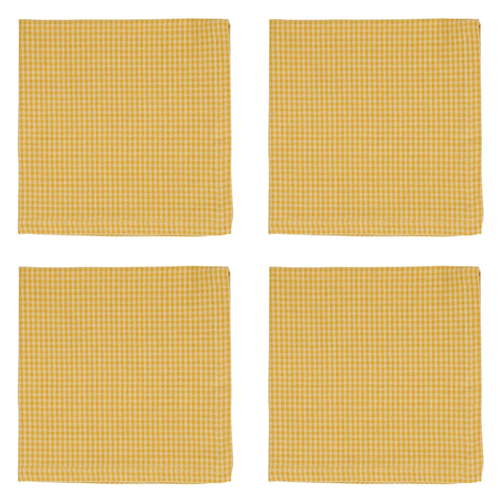 Serviettes x4 à carreaux en coton jaune 40x40cm - Campagne