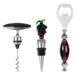 Set 3 accessoires pour le vin en verre et inox - Raisin