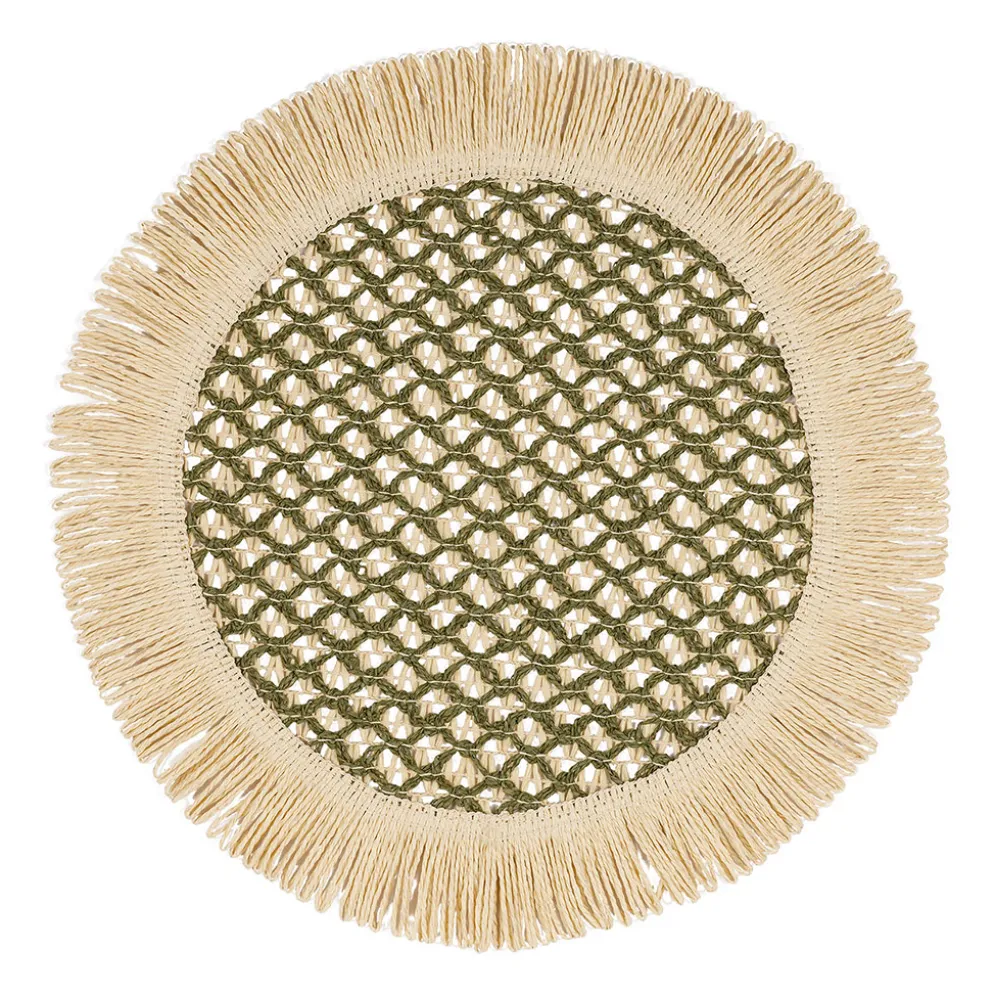 Set de table rond kaki et naturel d38cm - Franja