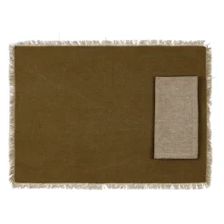 Sets de table et serviettes (x4) en coton kaki - Nemesia