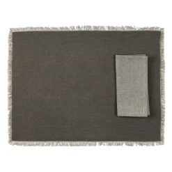 Sets de table et serviettes (x4) en coton gris - Nemesia