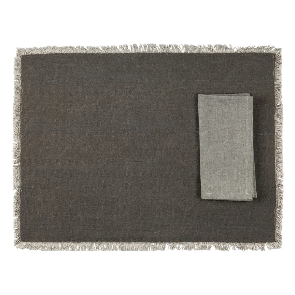 Sets de table et serviettes (x4) en coton gris - Nemesia