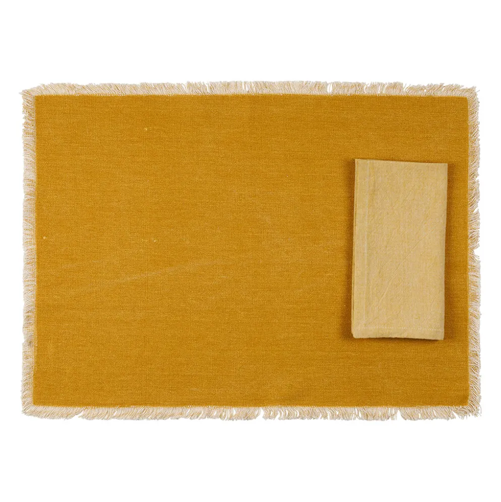 Sets de table et serviettes (x4) en coton moutarde - Nemesia