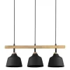 Suspension 3 lumières hauteur réglable en fer noir et manguier h121cm E27 - Ferese